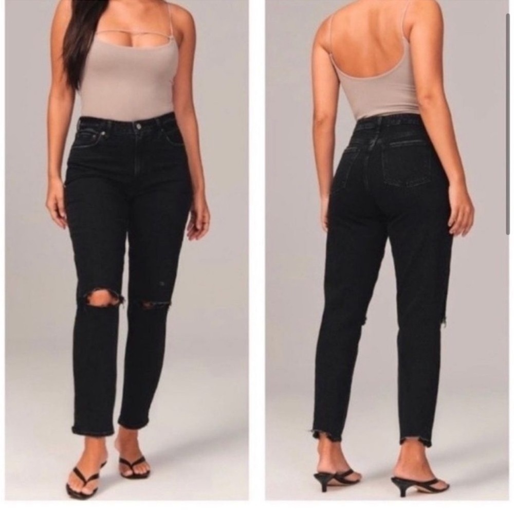 Abercrombie & Fitch Curve Love High‎ Rise Mom Jeans Black Size 25
